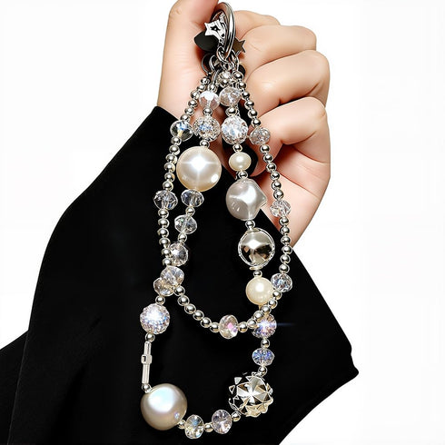 RUIYDZ Luxury Pearl Phone Wrist Strap Crystal Diamond Beaded Keychain Wristlet for Phone Chain Wristlet Glitter