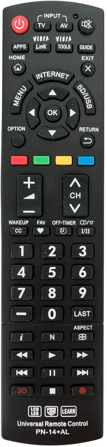 Universal Replacement Remote for Panasonic TV, Fits Multiple Models including PN-14L, EUR7627Z20, N2QAYB000486