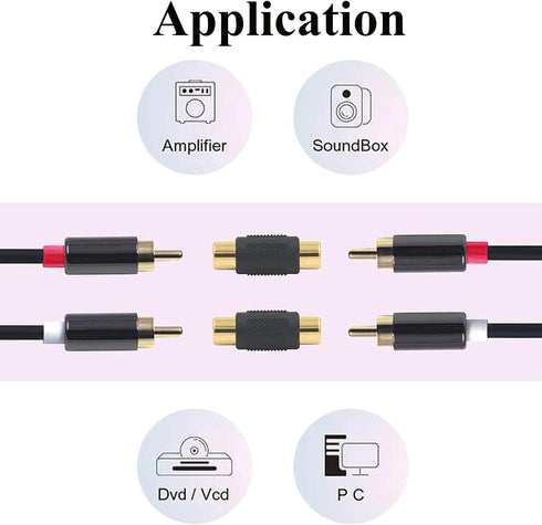 10 Pack Audio Video Gold RCA Female to Female Coupler Connector Adapters, Gold Plated for Phono, Speaker, RCA Cable