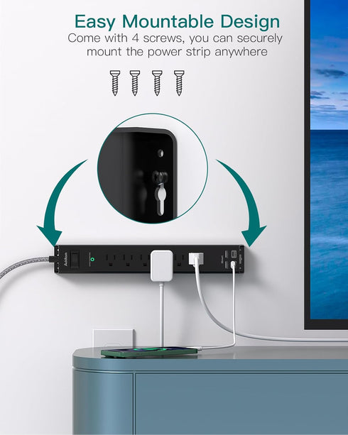 Surge Protector Power Strip with 6 AC Outlets and 4 USB Ports, 5ft Extension Cord for Home Office