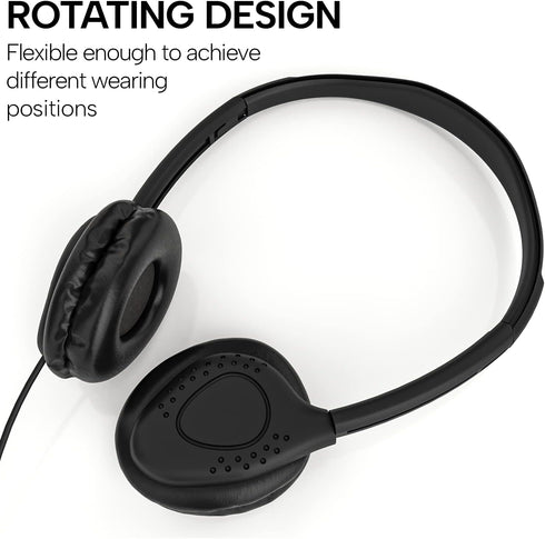 Maeline Bulk Classroom Headphones, On Ear Stereo with Volume Control, 20 Pack, 3.5mm Plug