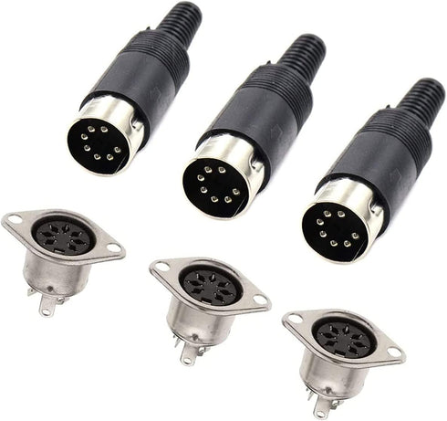 jing 7 Pin DIN Male Plug Female Adapter Socket, Panel Mount Chassis Audio AV Solder Connector, 3 Sets