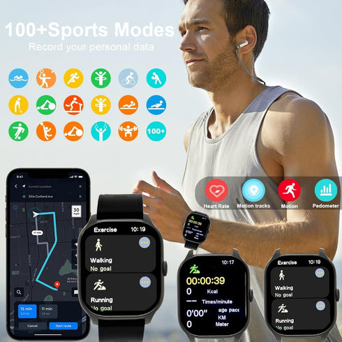 Smart Watch with 2.02" Large Display, Fitness Call Music, Waterproof for Men Women, Compatible with Android iOS