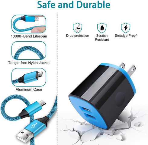 Android Charger Fast Charging Micro USB Cable, 6FT Nylon Cord with 2.1A Power Adapter for Samsung Galaxy, LG, HTC