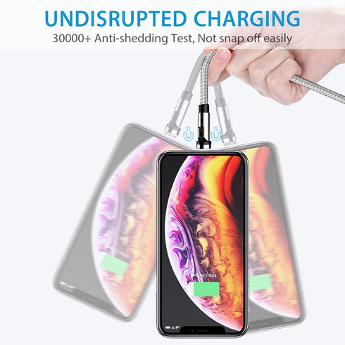 Terasako 5-Pack Magnetic Charging Cable (3/3/6/6/10FT) - 540° Rotating, LED Light, 90° Angle, Nylon-Braided Cord.