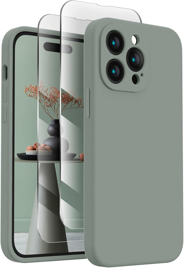 FireNova iPhone 14 Pro Max Case, Calke Green, 6.7", Silicone, Camera Protection, Soft Microfiber Lining, 2 Screen