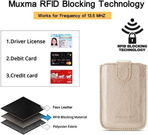 Phone Card Holder RFID Sleeve, PU Leather Back Stick-On Wallet for 5 Cards, Cash for iPhone/Android/Samsung (Gold)