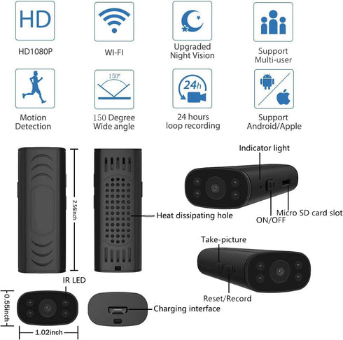 Hidden Security Cameras HUOMU Mini Spy Cam, 1080P HD Wireless WiFi Indoor Outdoor Surveillance