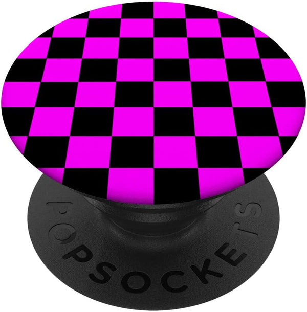 PopSockets Grip and Stand Black Fuchsia Checkered Pattern Checkerboard for Phones and Tablets