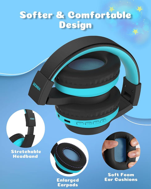 seenda Kids Bluetooth Headphones, Over Ear Headset with 85dB/94dB Volume Limiting, 45H Playtime, Built-in Mic for School