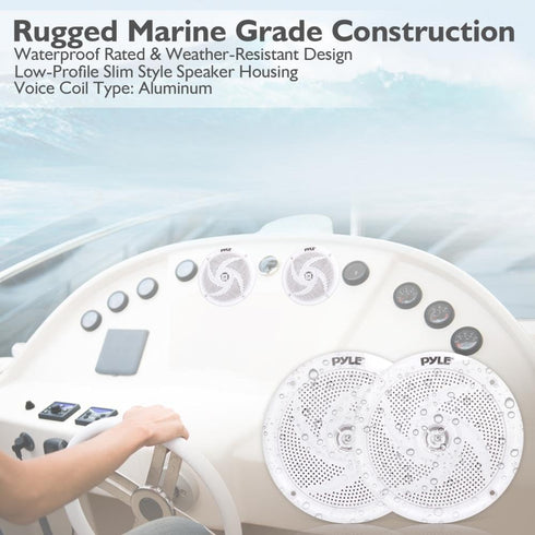 Pyle Marine Speakers - 4 Inch 2 Way Waterproof Outdoor Audio Stereo Sound System, 100 Watt Power, 1 Pair, White