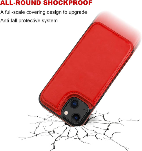 ONETOP iPhone 13 Wallet Case with Card Holder, PU Leather Kickstand Case with Double Magnetic Clasp, Durable Shockproof