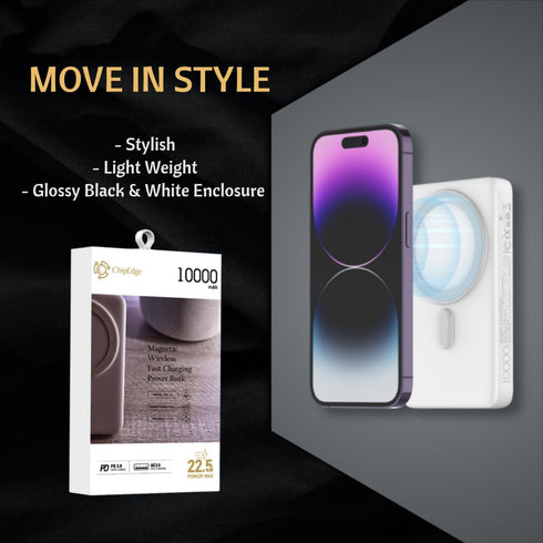 10000mAh Fast Wireless Charger Magnetic Portable Power Bank for All Smartphones, Input (Type C) & Output (Type C &