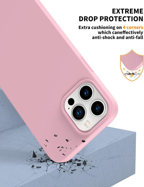 iPhone 13 Pro Max Case, Silicone Ultra Slim Shockproof with Soft Anti-Scratch Microfiber Lining - Pink