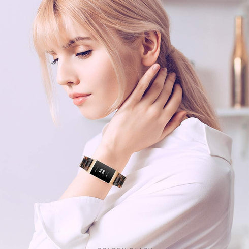 Resin Band Compatible with Fitbit Charge 4, Charge 3/3 SE, Women Men Rose Gold Buckle Wristband Strap