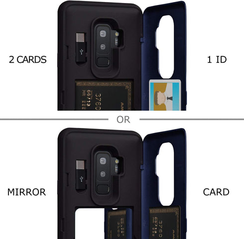 TORU CX PRO Case for Galaxy S9 Plus, Slim Shockproof Cover with Card Holder, Kickstand, Mirror, USB Adapter - Blue