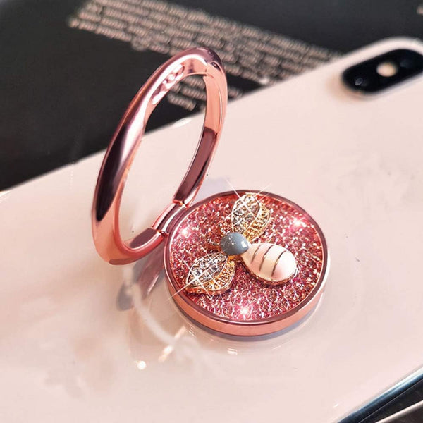 Fashion Bee Pattern Cell Phone 360° Rotating Ring Stand Holder, Bling Diamond Finger Kickstand Compatible with iPhone