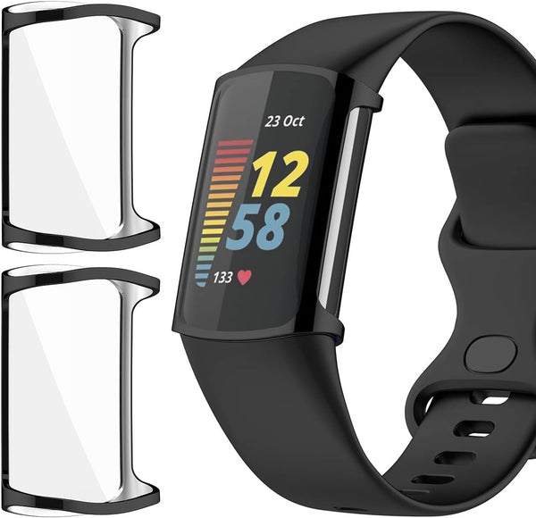 Fitbit Charge 6/5 Screen Protector Case, 2-Pack Soft TPU Rugged Face Cover with Protective Plated Shell