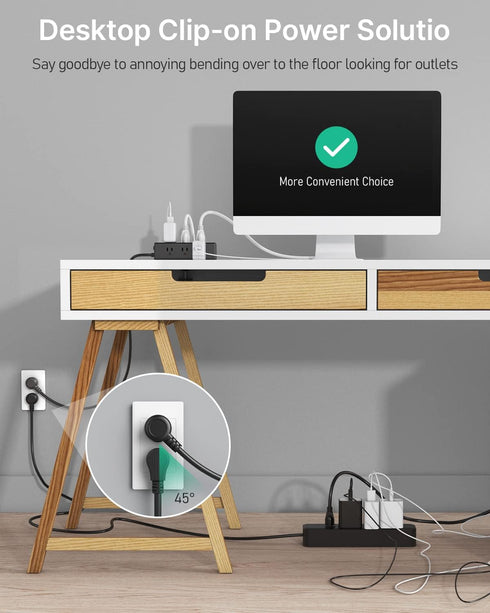 CCCEI 9 6 1.6 inch Desk Clamp Power Strip with Outlets, Desktop Edge Mount Surge Protector with USB-A and USB-C Ports