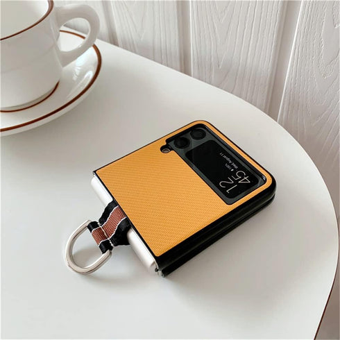 Lunivop Compatible with Samsung Galaxy Z Flip 3 5G Case, Ultra Slim Hard Plastic PU Leather Shockproof - Yellow