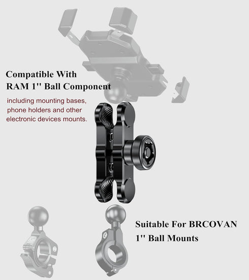 BRCOVAN Anti-Theft Aluminum Alloy Double Socket Arm for RAM Mounts B Size 1'' Ball & Motorcycle Phone Holder