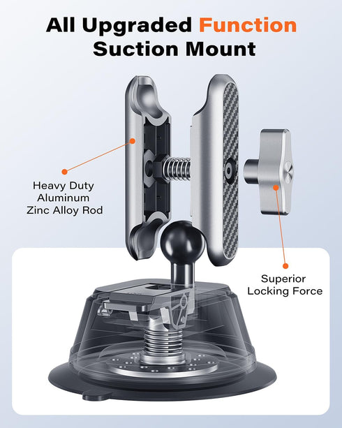 Suction Cup Mount for Gopro iPhone, Anti-Shake Metal Arm Car Camera Mount with 1/4 Thread & Phone Holder for VLOG/Video