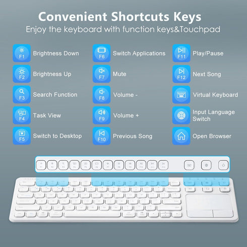 SANWA Multi Device Bluetooth Keyboard with Touchpad, Rechargeable Keypad for Laptop, Desktop, iPad/iPhone, Compatible