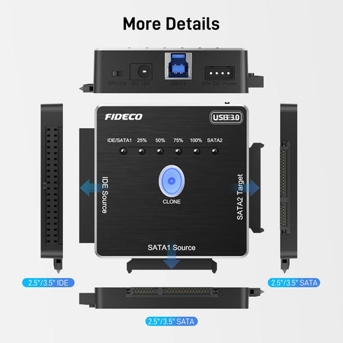 FIDECO SATA/IDE to USB 3.0 Adapter Cable for 2.5/3.5 Inch HDD SSD, 16TB Support