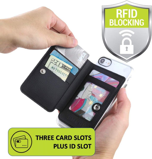Cell Phone Wallet for Back of Phone, Stick On Credit Card ID Holder with RFID Protection, White Marble