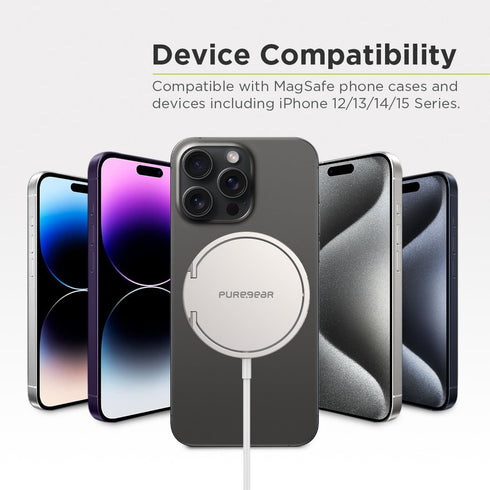PureGear Kickstand 15W Qi-Certified Fast Magnetic Wireless Charging Pad for iPhone 15/15Pro/15ProMax/14/13/12, Galaxy