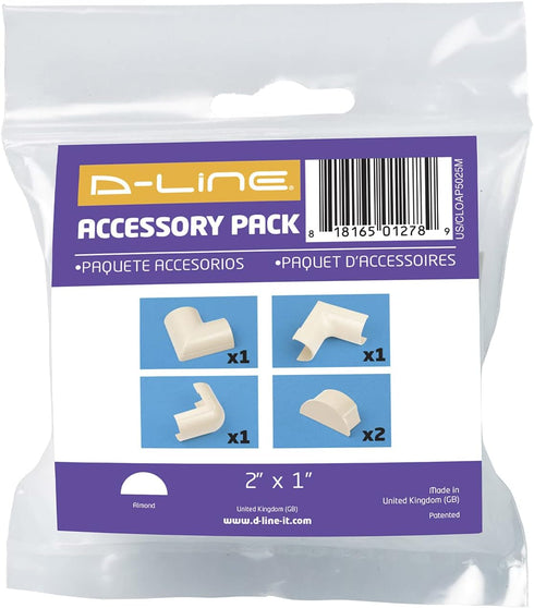 D-Line Large Cable Raceway Accessory Pack, 5 Accessories Included, Hide Cords Around Angles - Beige