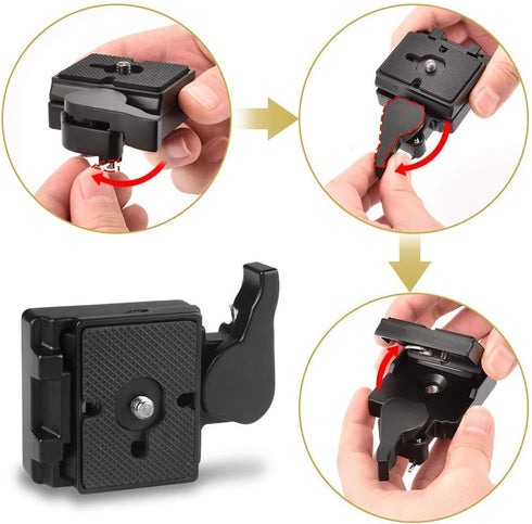 UTEBIT 323 RC2 Quick Release Plate - Metal Rapid Adapter with 1/4" and 3/8" Camera Screw for Manfrotto Tripod