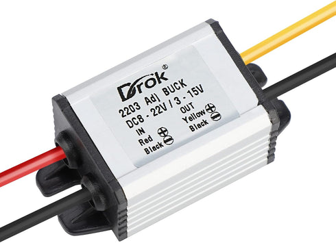 DROK 5V DC Converter, 2pcs Waterproof Buck Converter, 8V-22V Step Down to 3V-15V, 3A Adjustable Voltage Regulator