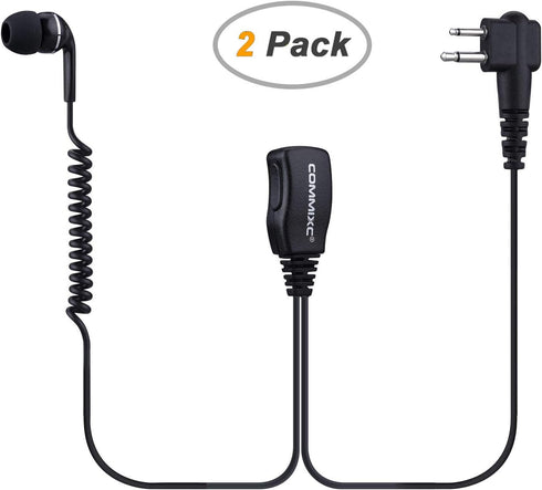 2-Pack Walkie Talkie Earpiece with PTT Mic, 2.5mm/3.5mm 2-Pin Headset for Motorola Two-Way Radios.