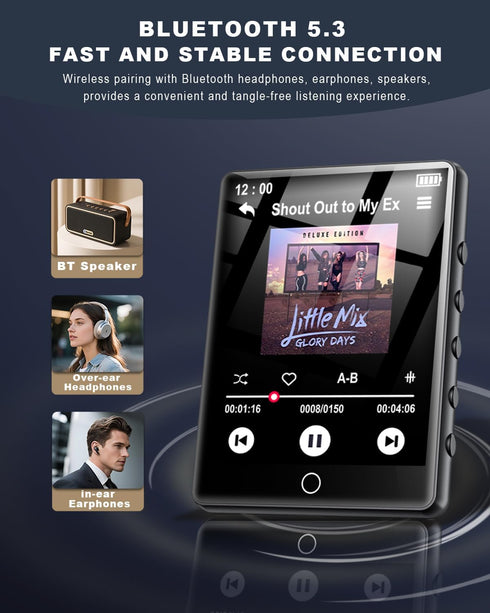 HOVOYNN 128GB MP3 5.3 2.8-inch MP3 Player with Bluetooth Touch Screen Digital Music Player Portable Player Bluetooth
