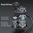 3.5mm MP3 Dual Driver Wired Ear Buds with Mic and Extra Bass, Ear Phones with Cord, Jack Plug in Headphones, Wire