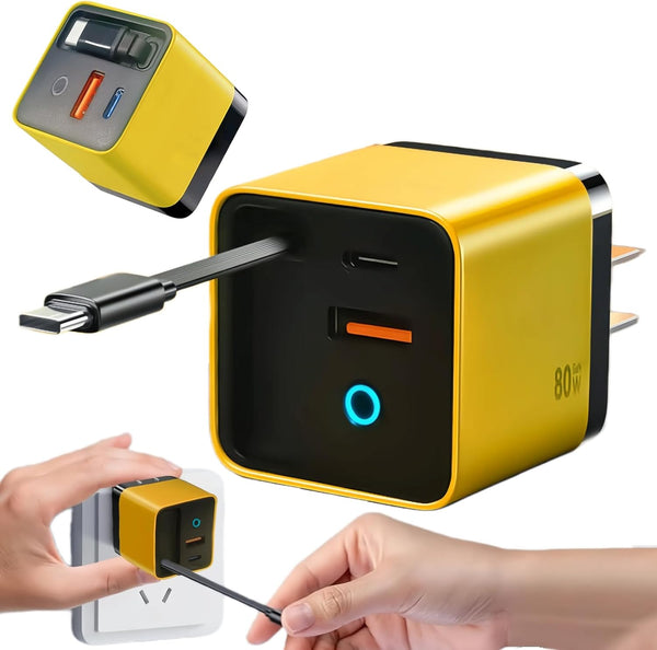 Silanit 3 in 1 GaN Charger,80w Fast Charger Adapter with Type-C Cable &