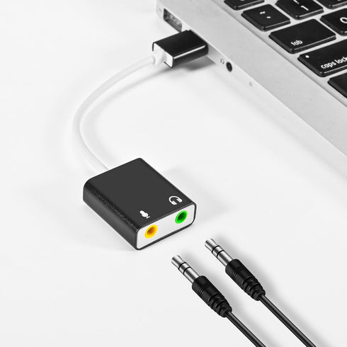 USB Audio Adapter, External Sound Card for PC and Laptop, 3.5mm Microphone Adapter, Plug and Play USB to Stereo