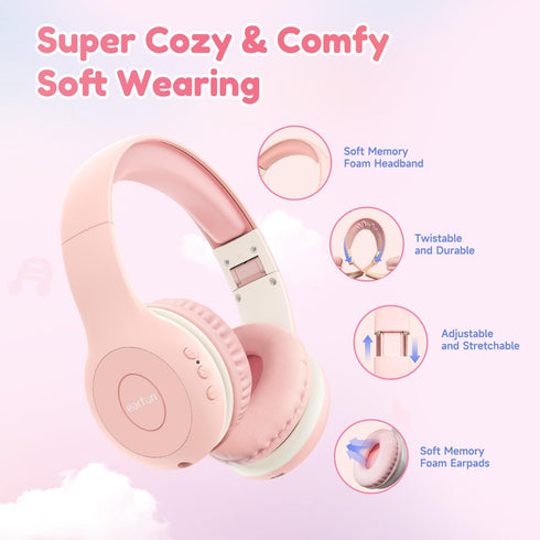 EarFun Kids Bluetooth Headphones, K2 Kids Headphones with Volume Limited, 40H Playtime, Foldable Over-Ear Headphones