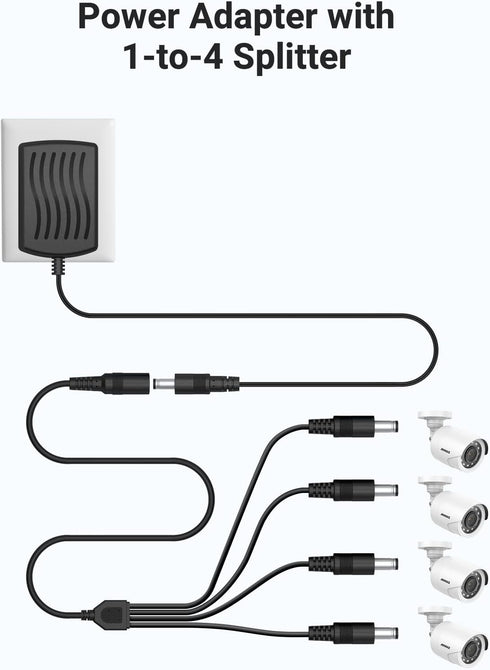ANNKE Security Power Adapter Supply AC to DC 12V2A with 1-to-4 Splitter Power Cord for CCTV Surveillance Camera DVR