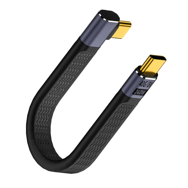 QIANRENON 240W USB4.0 C 90°Angle PD Fast Charging Short Cable, Type C 4.0 Male to Right Angle C Male Flat Flexible Data