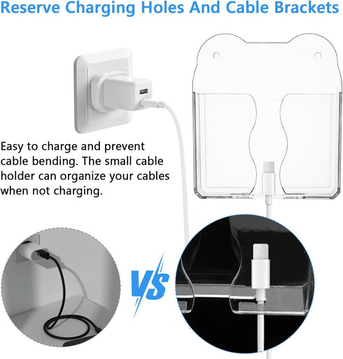 Xinjoduz 2 PCS Wall Mounted Phone Holder, Clear Plastic Self Adhesive Bedside Cell Phone Stand Cradle with Charging