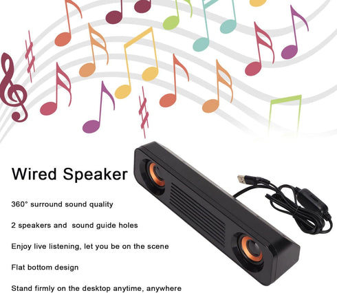 Wired HiFi Stereo Subwoofer Speaker, USB Powered, 3.5mm Plug, Portable Desktop Long Speaker for TV, Computer, Tablet.