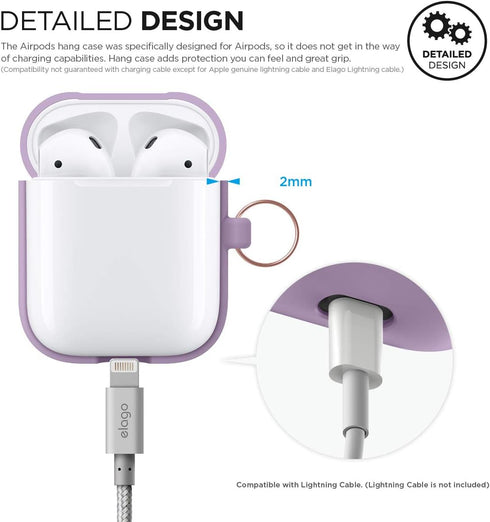 elago Silicone Case with Keychain for Apple AirPods Case 1 & 2, Front LED Visible, Supports Wireless Charging, Lavender