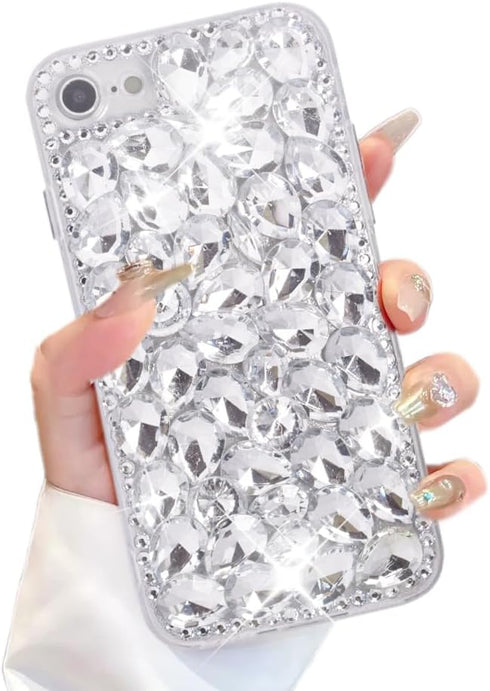 TPU Soft 3D Heavy Duty Case for iPhone SE 2020/iPhone 8/iPhone 7, Stunning Stones Crystal Rhinestone Glitter Cover