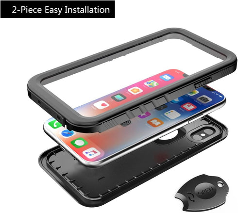 SPORTLINK Waterproof Case for iPhone X/iPhone Xs, Shockproof Snowproof Clear Slim Design (Black)