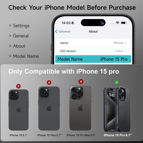 Carbon Fiber Case for iPhone 15 Pro Compatible with MagSafe, Slim & Light, Military-Grade Drop Cover, Black/Red