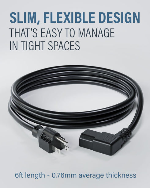 C2G 6FT 90 (24240) Premium Degree Replacement AC Power Cord - Durable Power Cable for TV, Computer, Monitor, Appliance