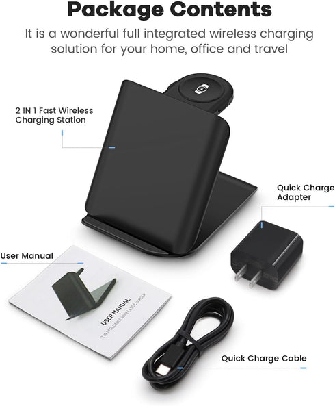 Fast Wireless Charger for Samsung - 2 in 1 Foldable Travel Charging Station, Compatible with Samsung Galaxy Z Flip