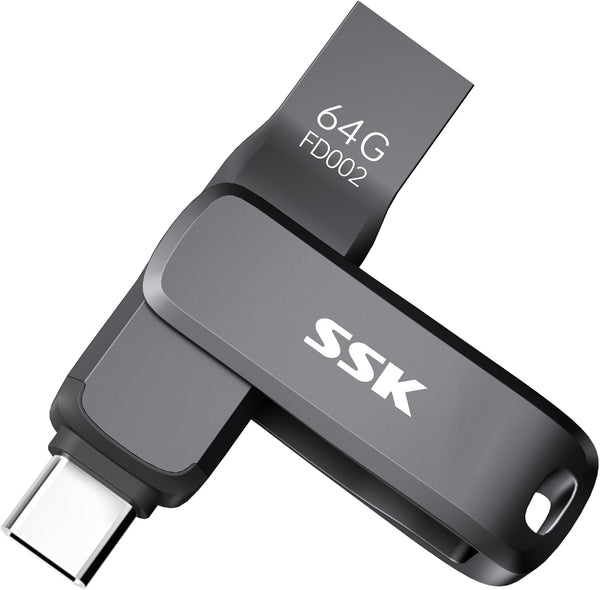 SSK USB 3.2 Flash Drive 64GB,Up to 200 MB/S Read Speed USB C